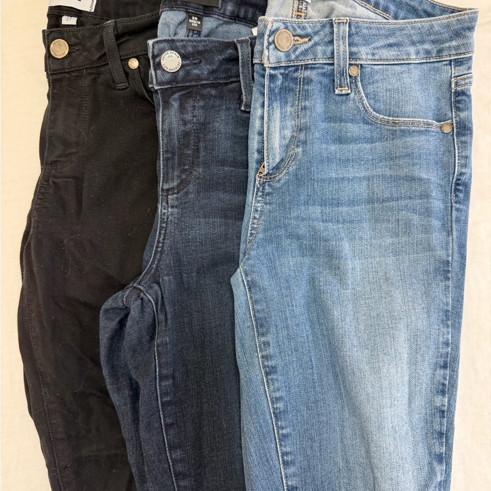 PAIGE Women’s Skinny Jeans Trio — Black, Dark Wash Blue, Light Wash Blue